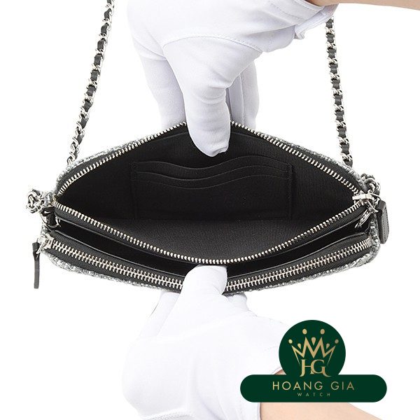 Deauville Chain Clutch Bag Tweed Grey