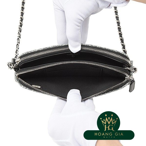 Deauville Chain Clutch Bag Tweed Grey