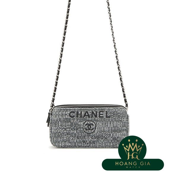 Deauville Chain Clutch Bag Tweed Grey