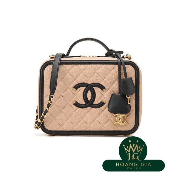 CC Filigree Vanity Case Chain Chain Shoulder Beige x Black