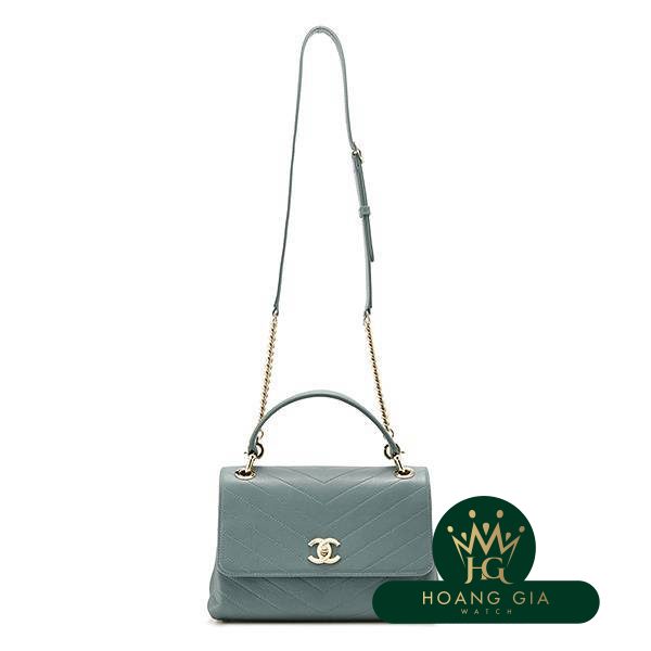 Tay cầm hàng đầu V Stitch Flap Chain Flap Chain Shoulder Bag Green Green