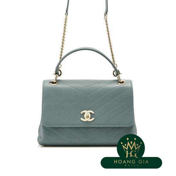 Tay cầm hàng đầu V Stitch Flap Chain Flap Chain Shoulder Bag Green Green