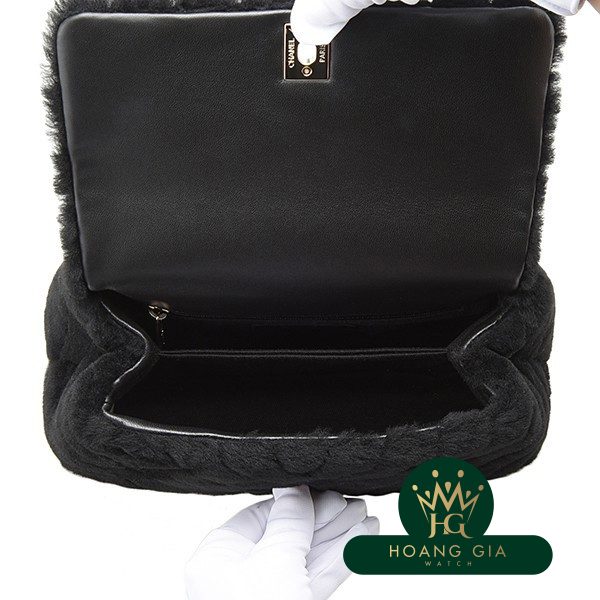 Túi cầm tay nhỏ hàng đầu Vai da cừu màu đen